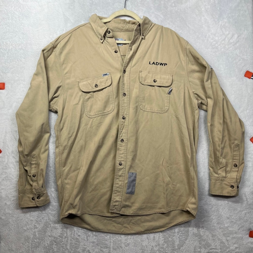 Tyndale LADWP Flame Resistant Shirt Men's Tan Khaki Workwear USA Made - XL